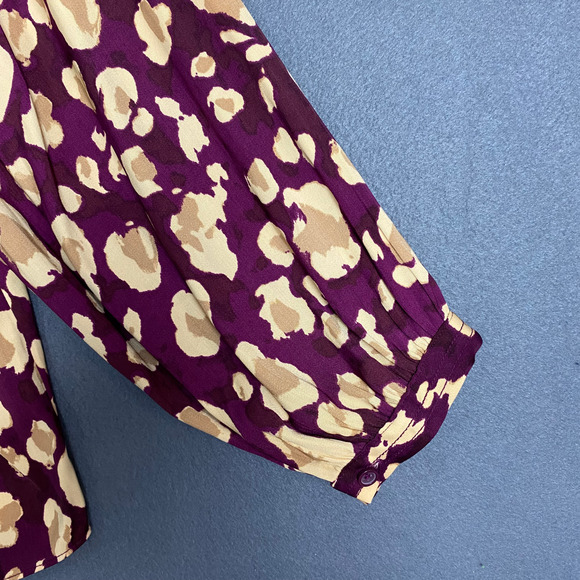 Nine West Top Women's XL Purple Beige Abstract Boat Neck Balloon Sleeve Blouse - Picture 10 of 16